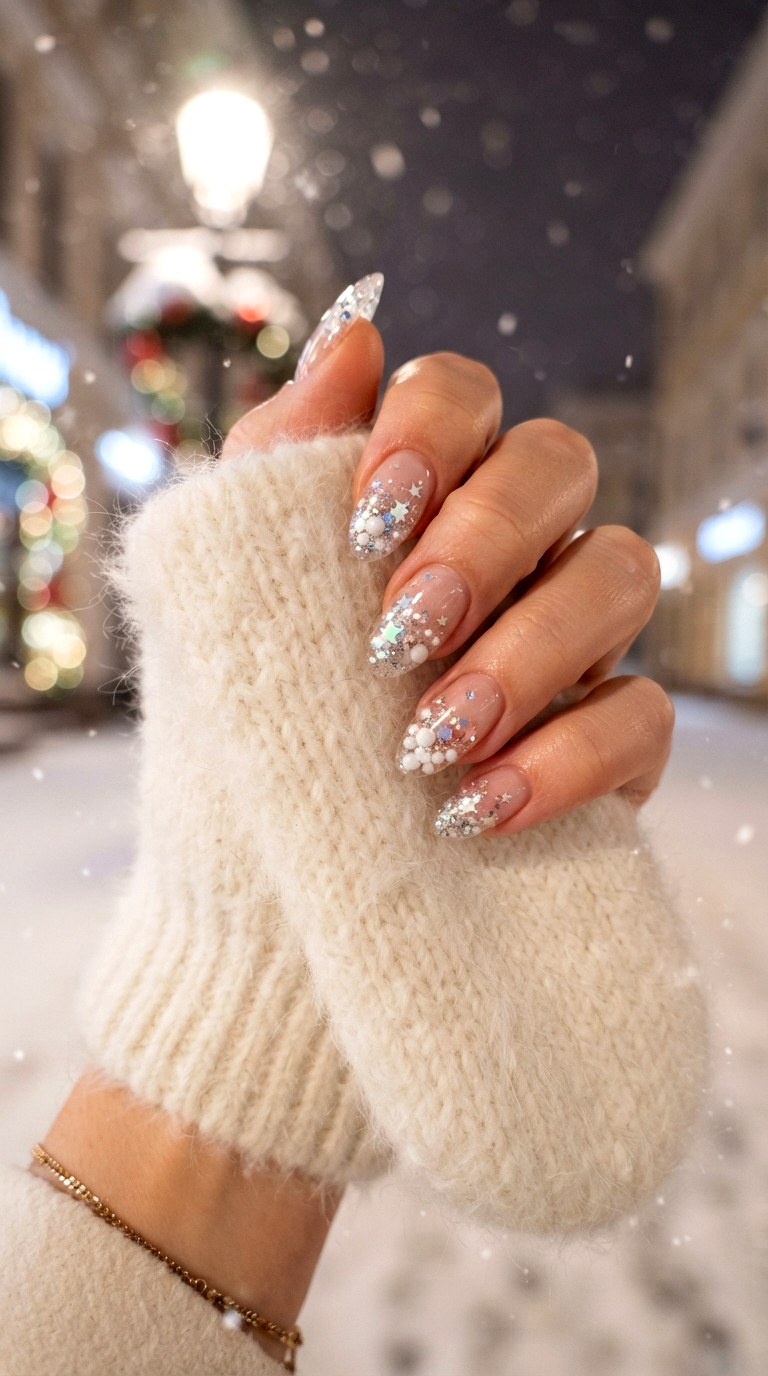 Snow Globe White Almond Nails - 30 white almond nails