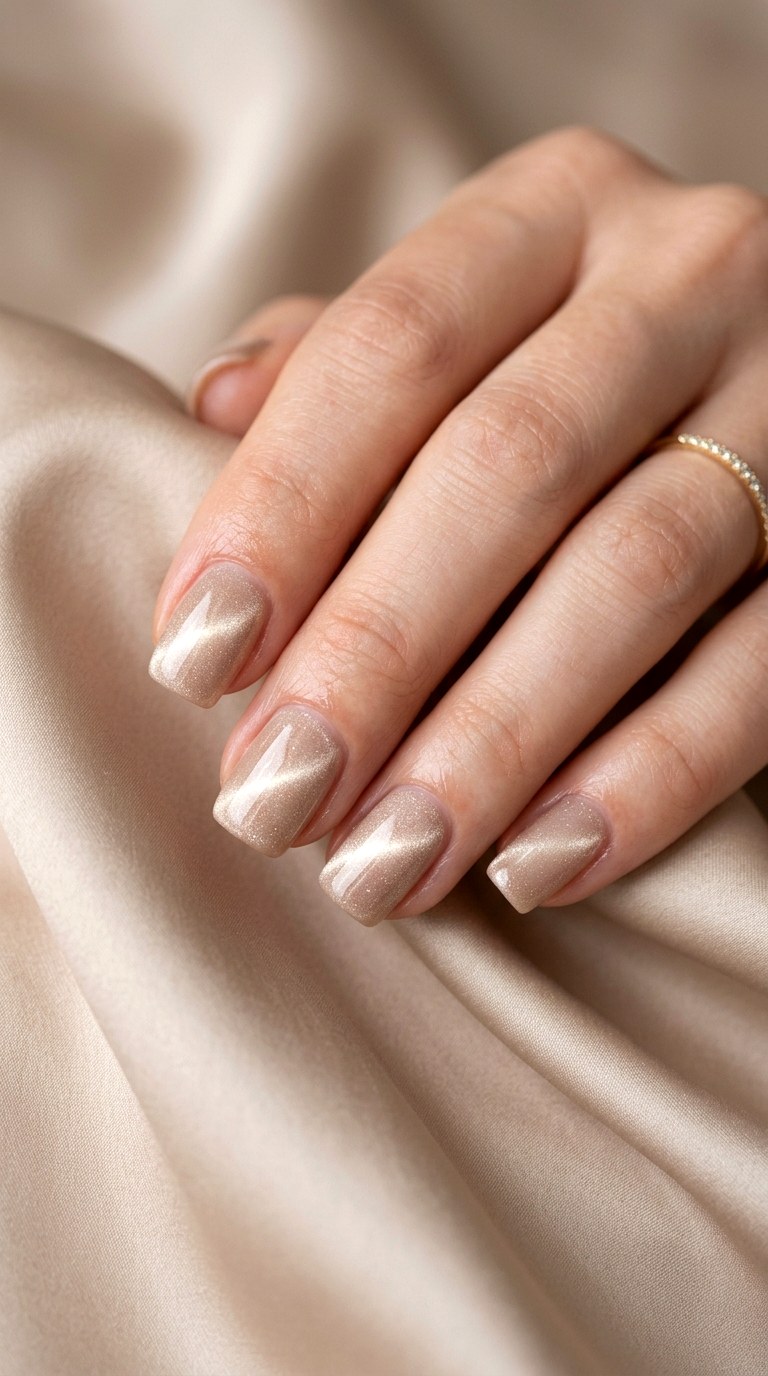 Soft Beige and Champagne Glow - 20  Spring Dual-Tone Magnetic Cat Eye Nails Ideas