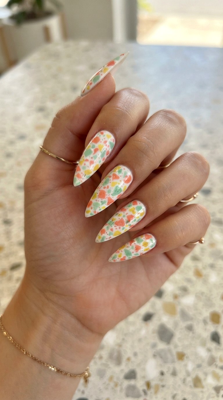 Speckled Terrazzo Colorful Nails - 20 colorful nails