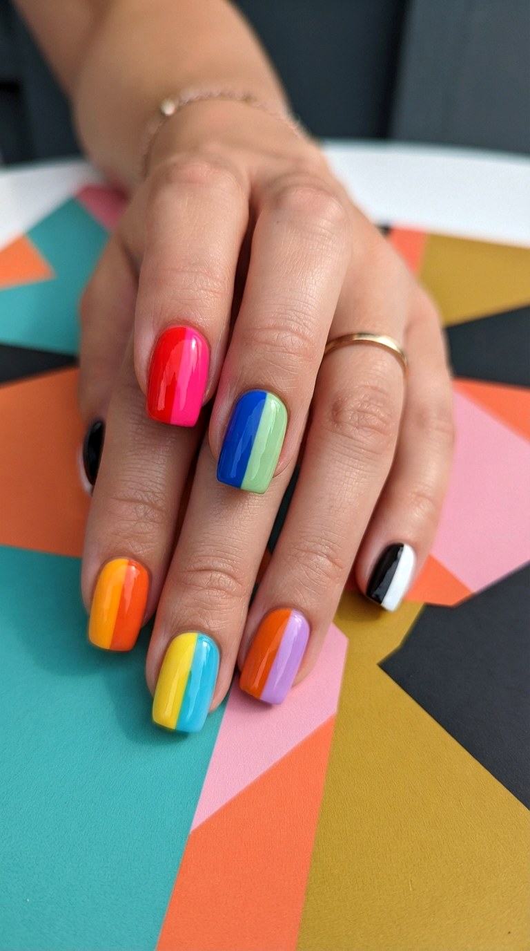Split Down The Middle Colorful Nails - 20 colorful nails