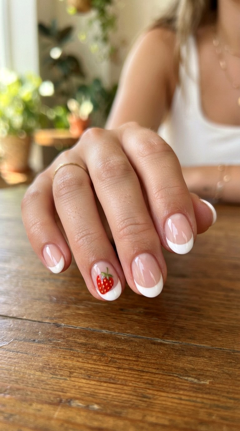 Strawberry Mini Fruits - 22 white nails with designs
