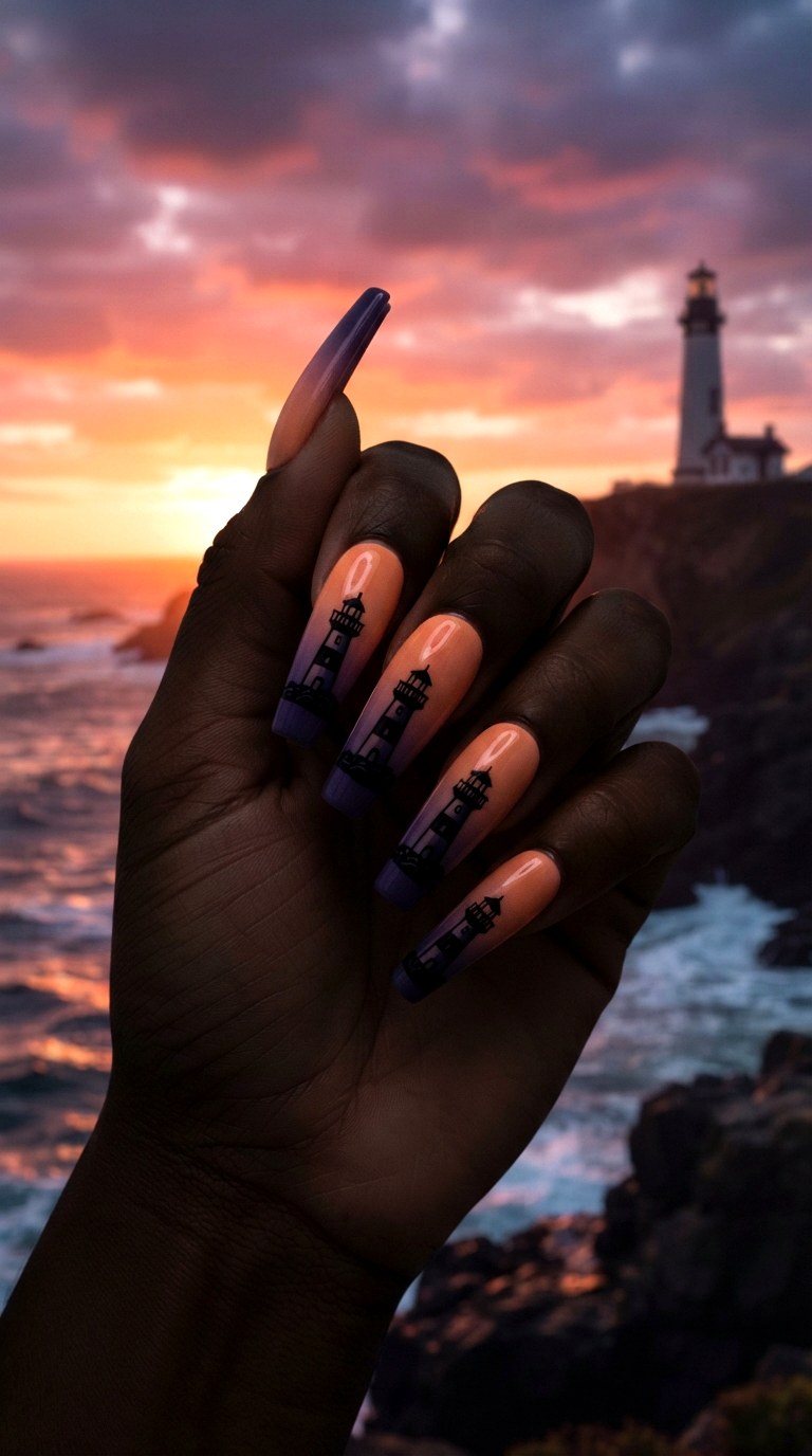 Sunset Lighthouse Nautical Nails - 30 nautical nails