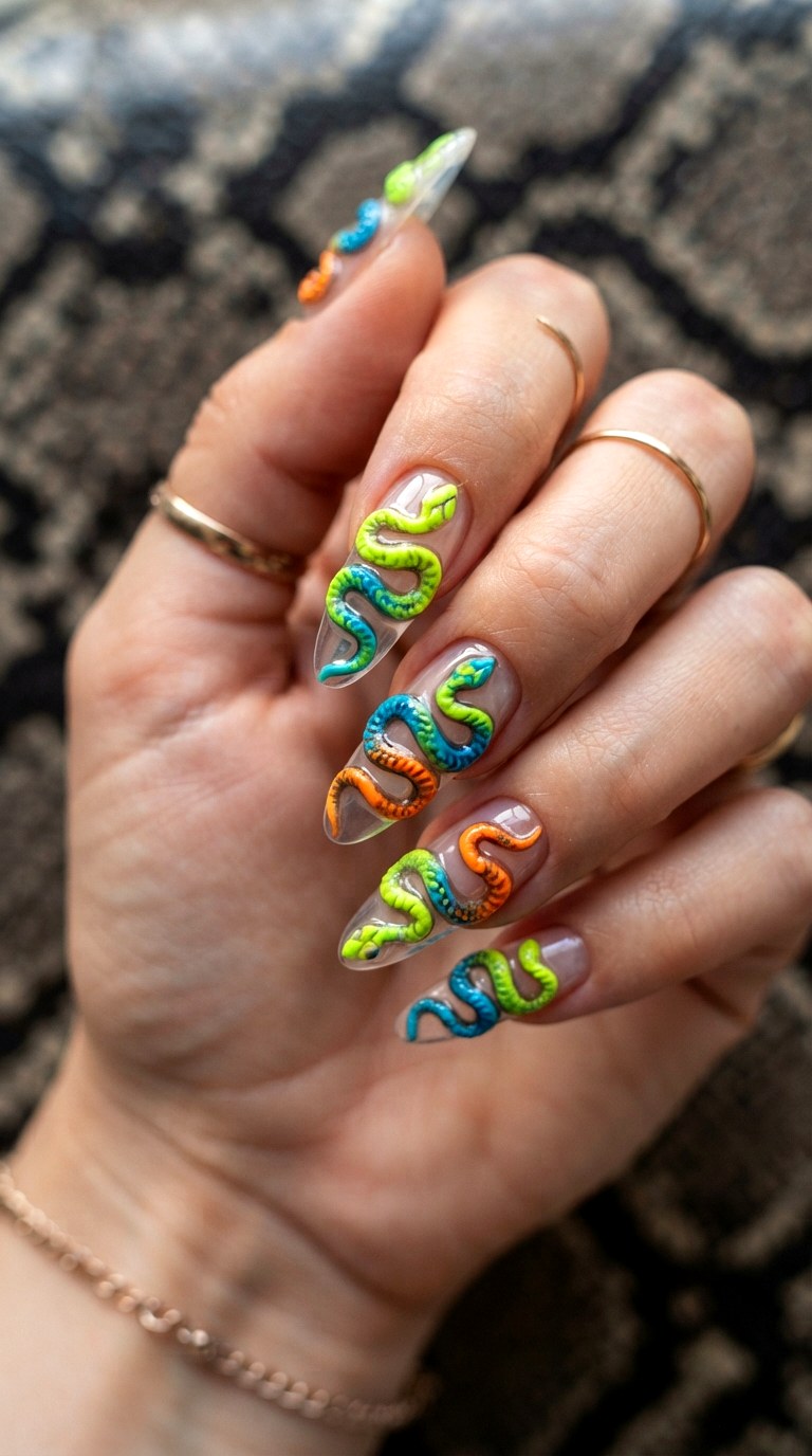 Swirling Serpent Colorful Nails - 20 colorful nails