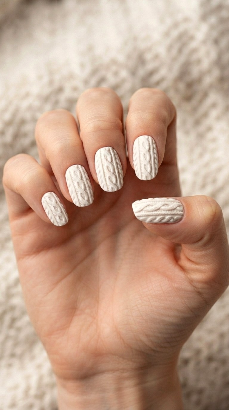 Textured Cable Knit Sweater - 28 white nails