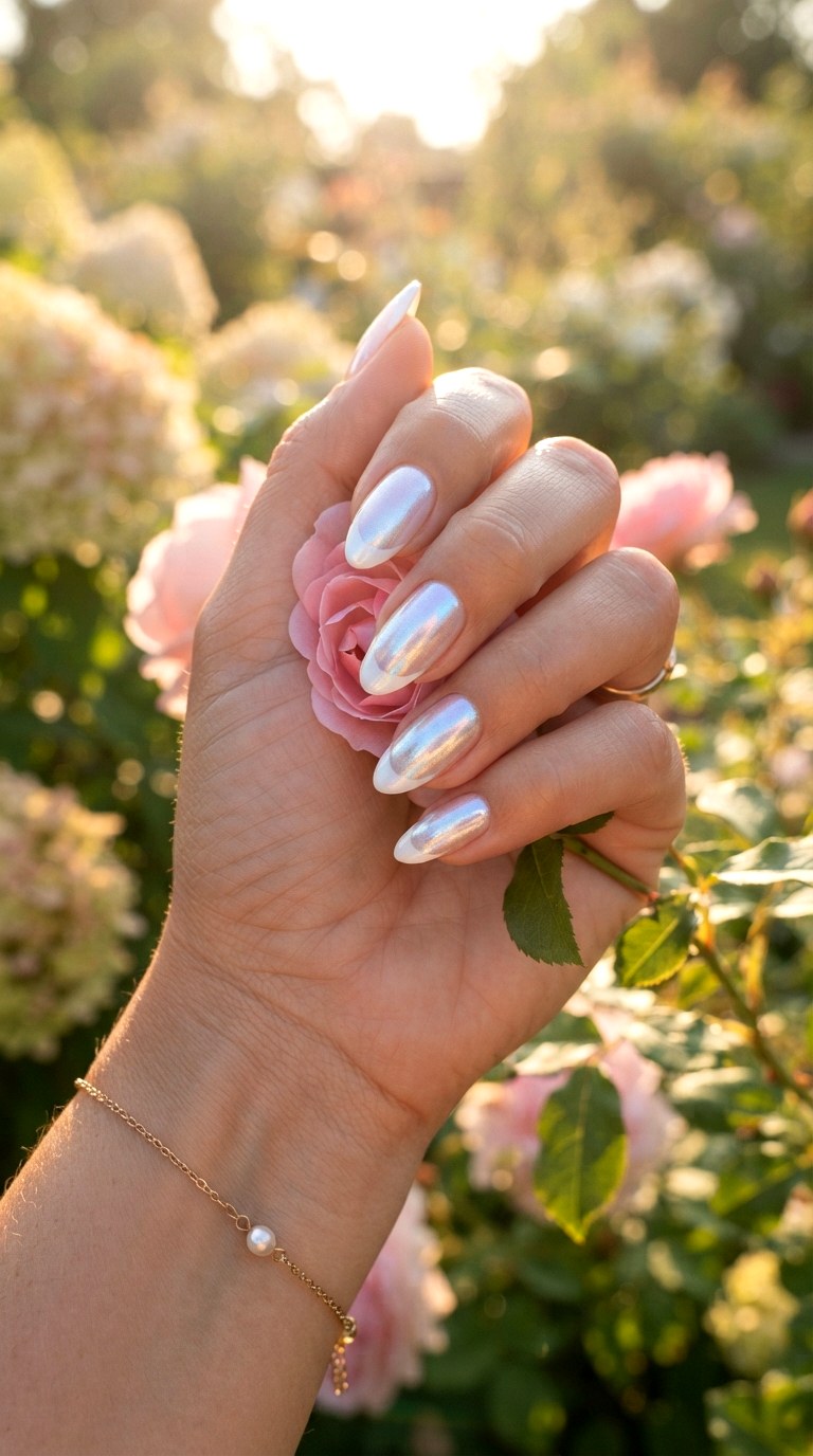 The Aurora Iridescent White On White French Tip - 22 white-on-white French tip nails