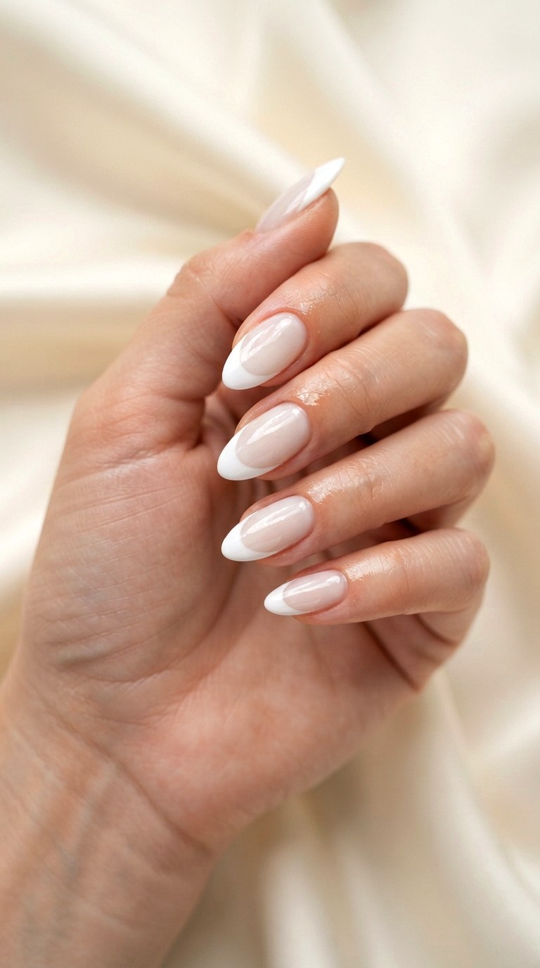 The Classic Glossy White On White French Tip - 22 white-on-white French tip nails