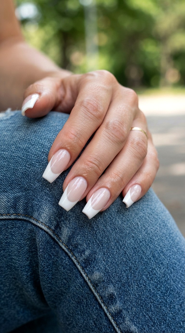 The Coffin Ballerina White On White French Tip - 22 white-on-white French tip nails