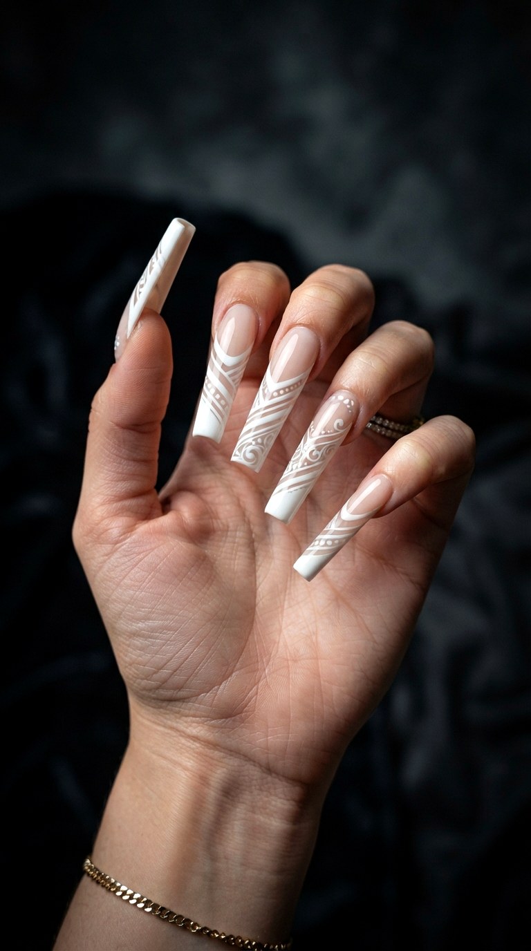 The Extra Long Maximalist White On White French Tip - 22 white-on-white French tip nails