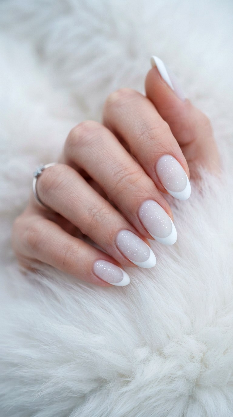 The Frosted Glacial Glass White On White French Tip - 22 white-on-white French tip nails