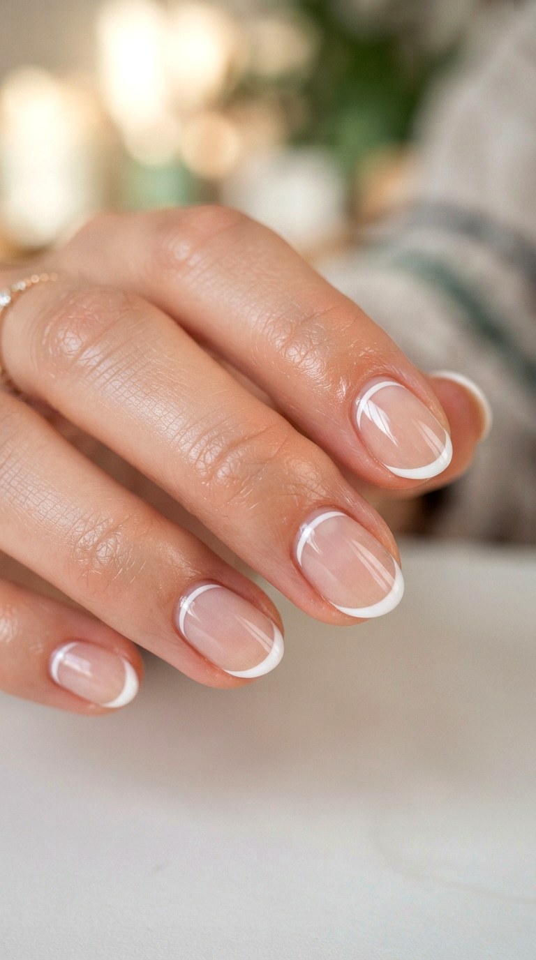 The Micro Line Hairline White On White French Tip - 22 white-on-white French tip nails