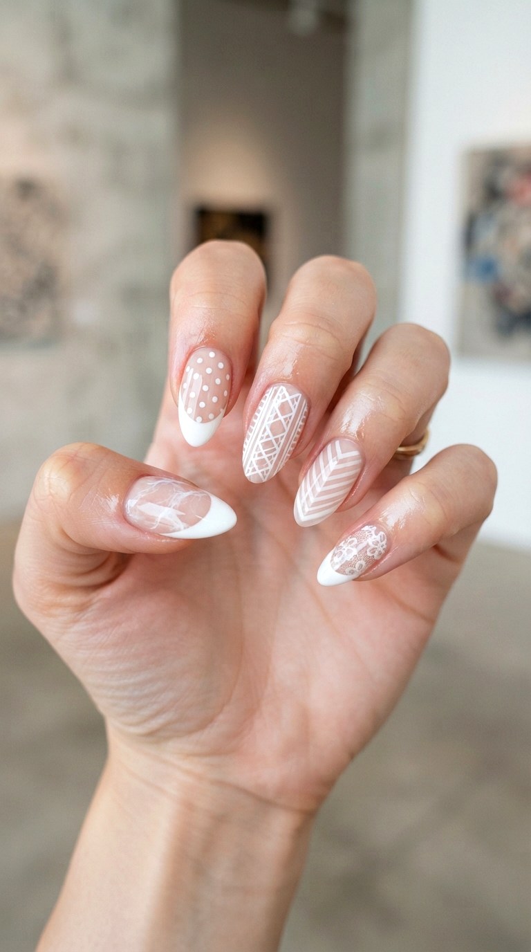The Mismatched Textural White On White French Tip - 22 white-on-white French tip nails