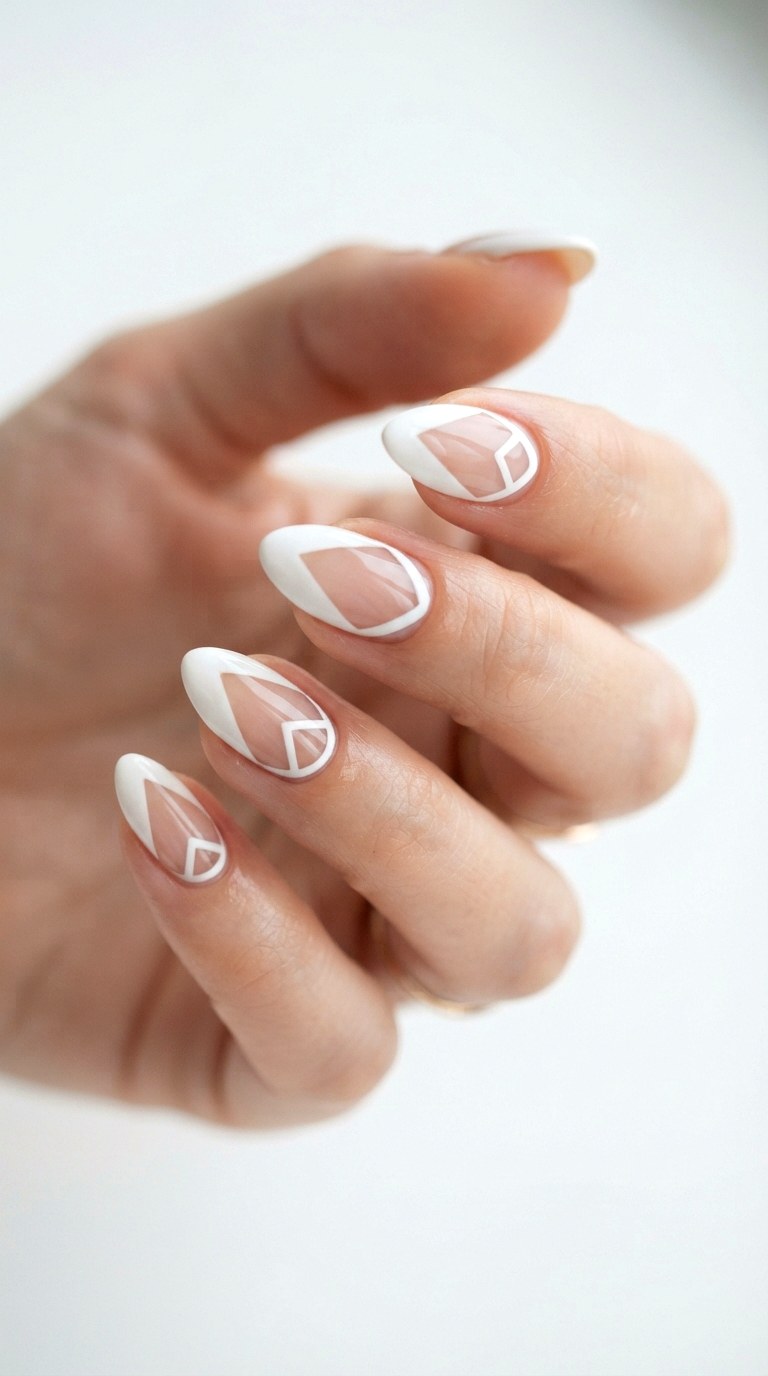 The Negative Space Cutout White On White French Tip - 22 white-on-white French tip nails