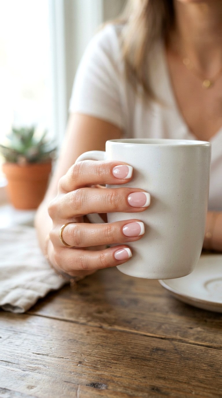 The Rounded Squoval White On White French Tip - 22 white-on-white French tip nails