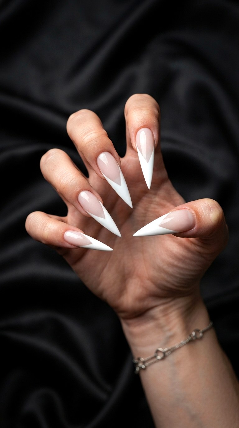 The Sharp Stiletto White On White French Tip - 22 white-on-white French tip nails