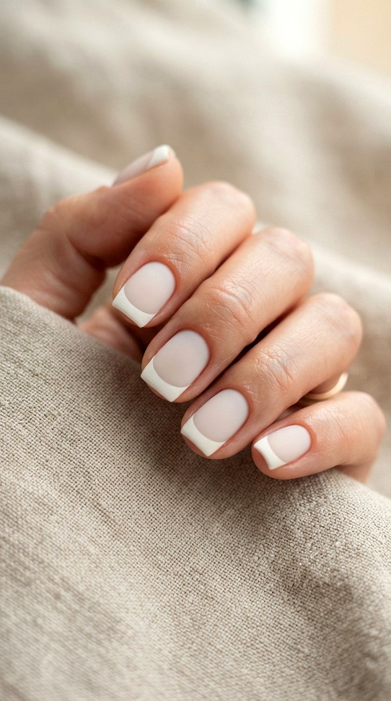 The Ultra Matte Velvet White On White French Tip - 22 white-on-white French tip nails