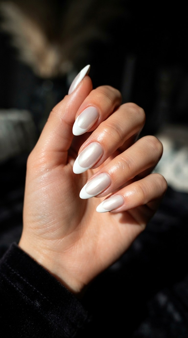 The White Chrome Halo White On White French Tip - 22 white-on-white French tip nails