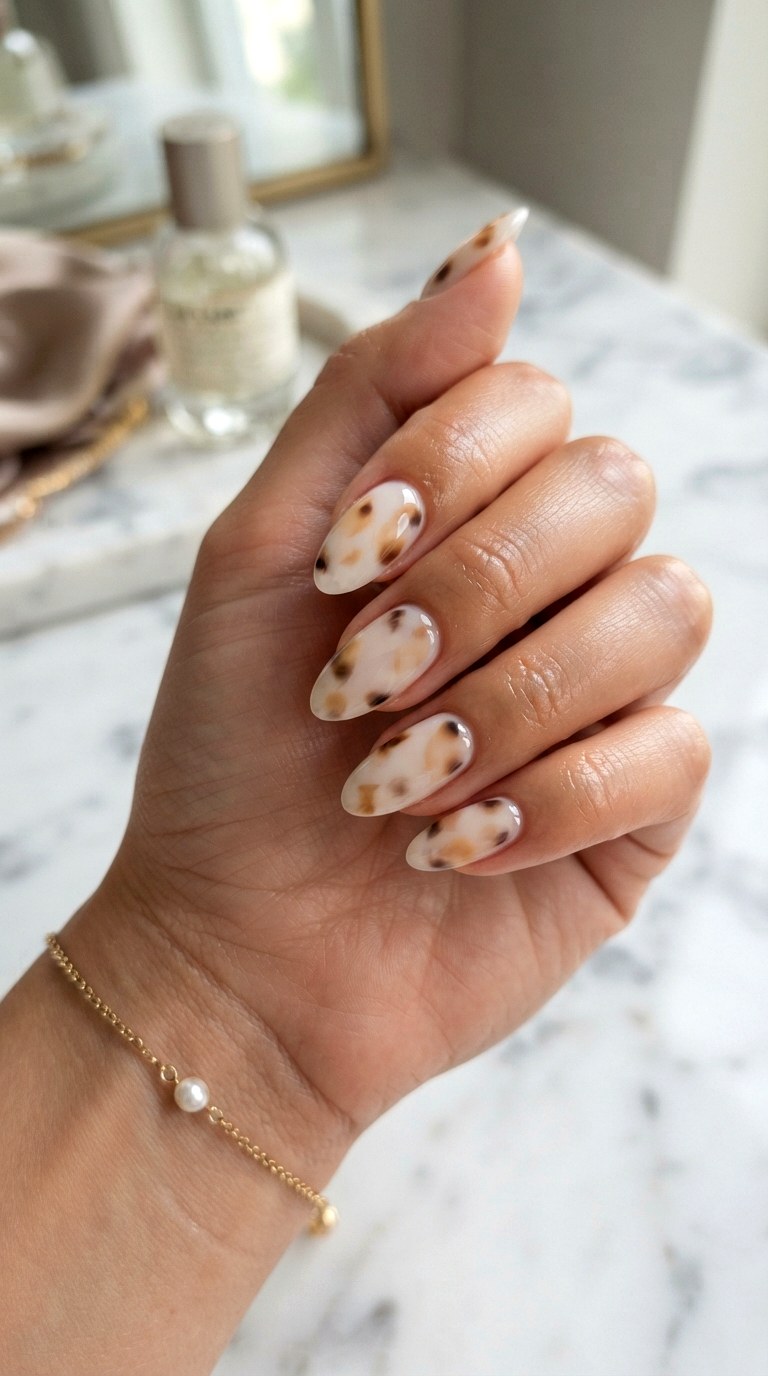 Tortoiseshell White Patches - 22 white nails with designs