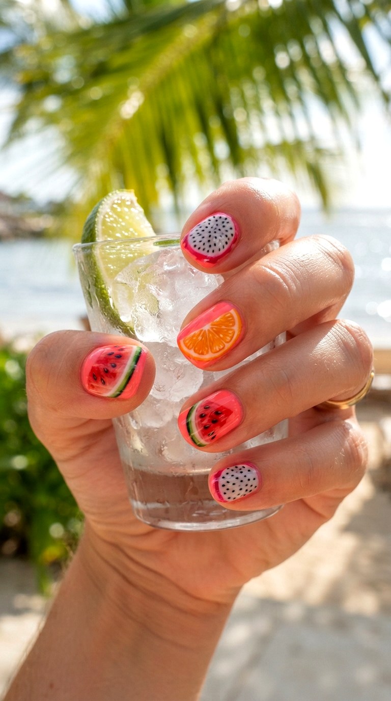 Tropical Fruit Colorful Nails - 20 colorful nails