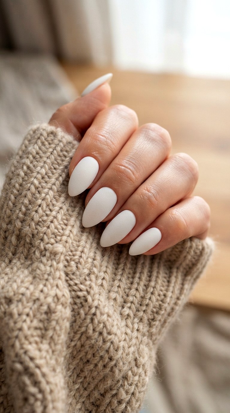 Velvet Matte Soft Focus - 27 white almond nails