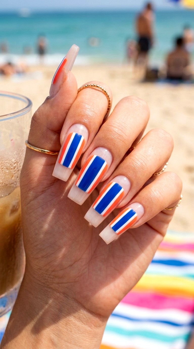 Vertical Color Block Summer Striped Nails - 23 summer striped nails
