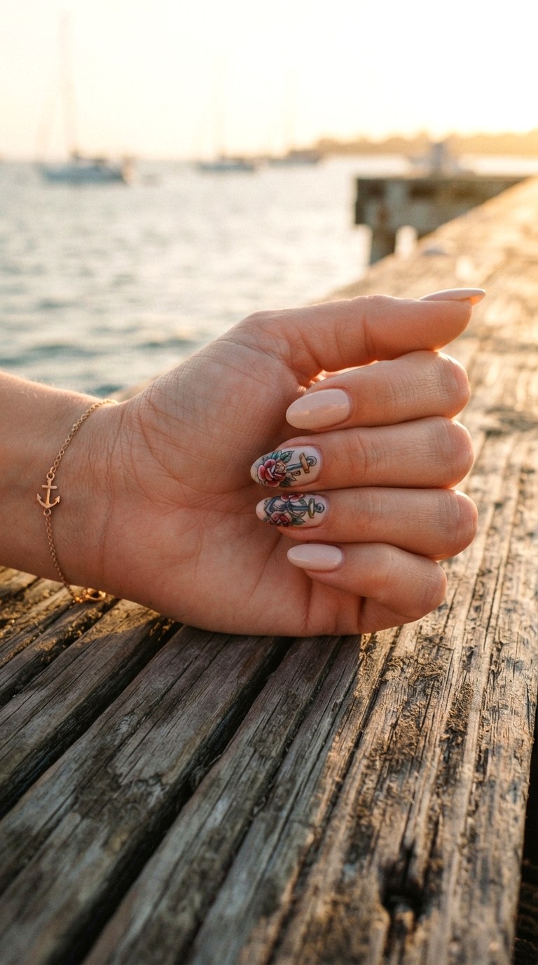 Vintage Anchor Rose Nautical Nails - 30 nautical nails