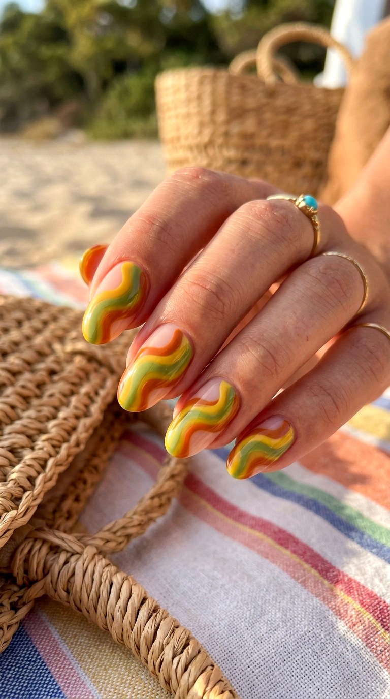 Wavy Retro Groove Summer Striped Nails - 23 summer striped nails