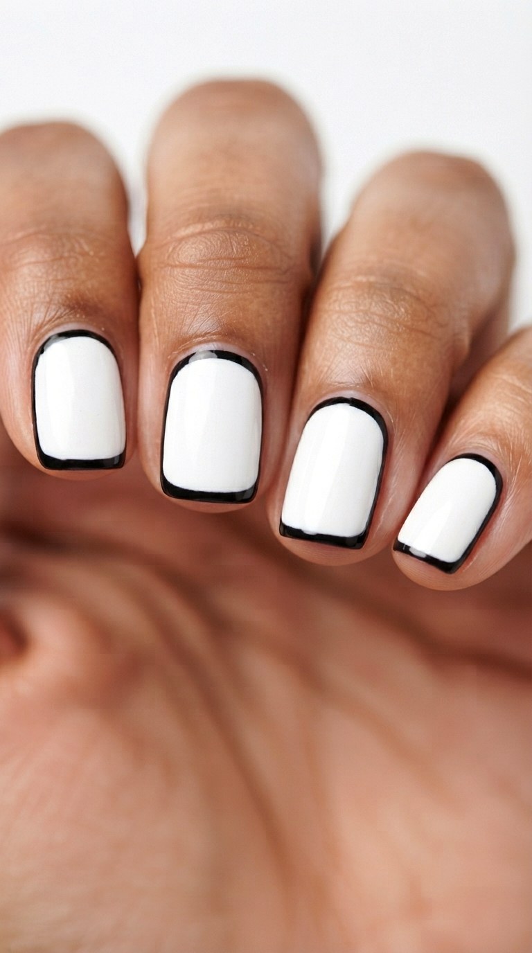 White Outlined Graphic - 28 white nails