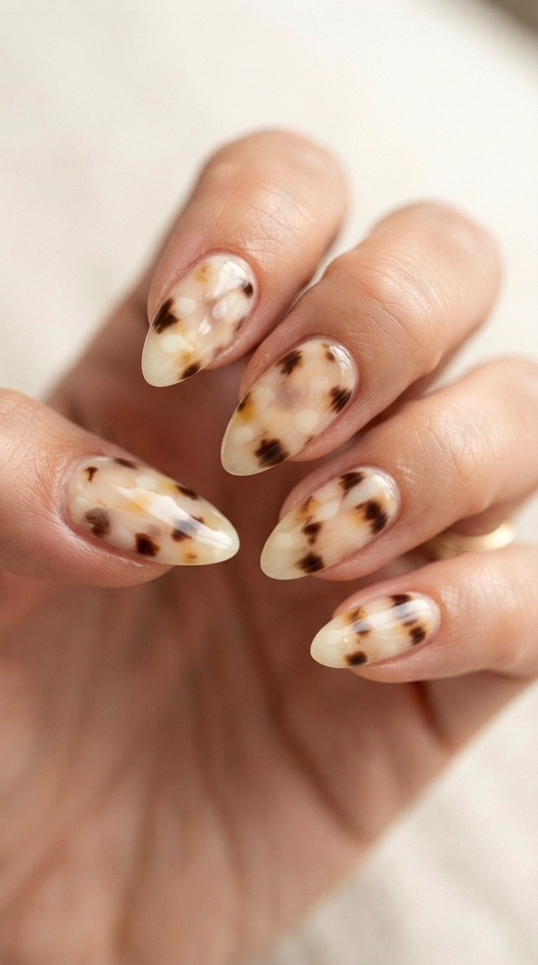 White Tortoiseshell Pattern - 28 white nails