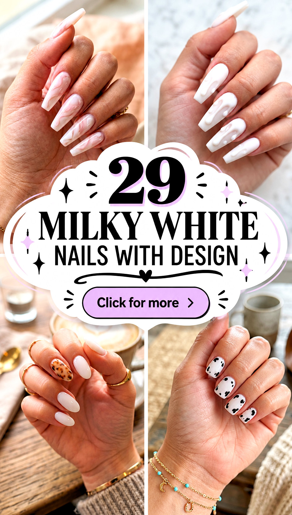 29 milky white nails with design - 29 milky white nails with design