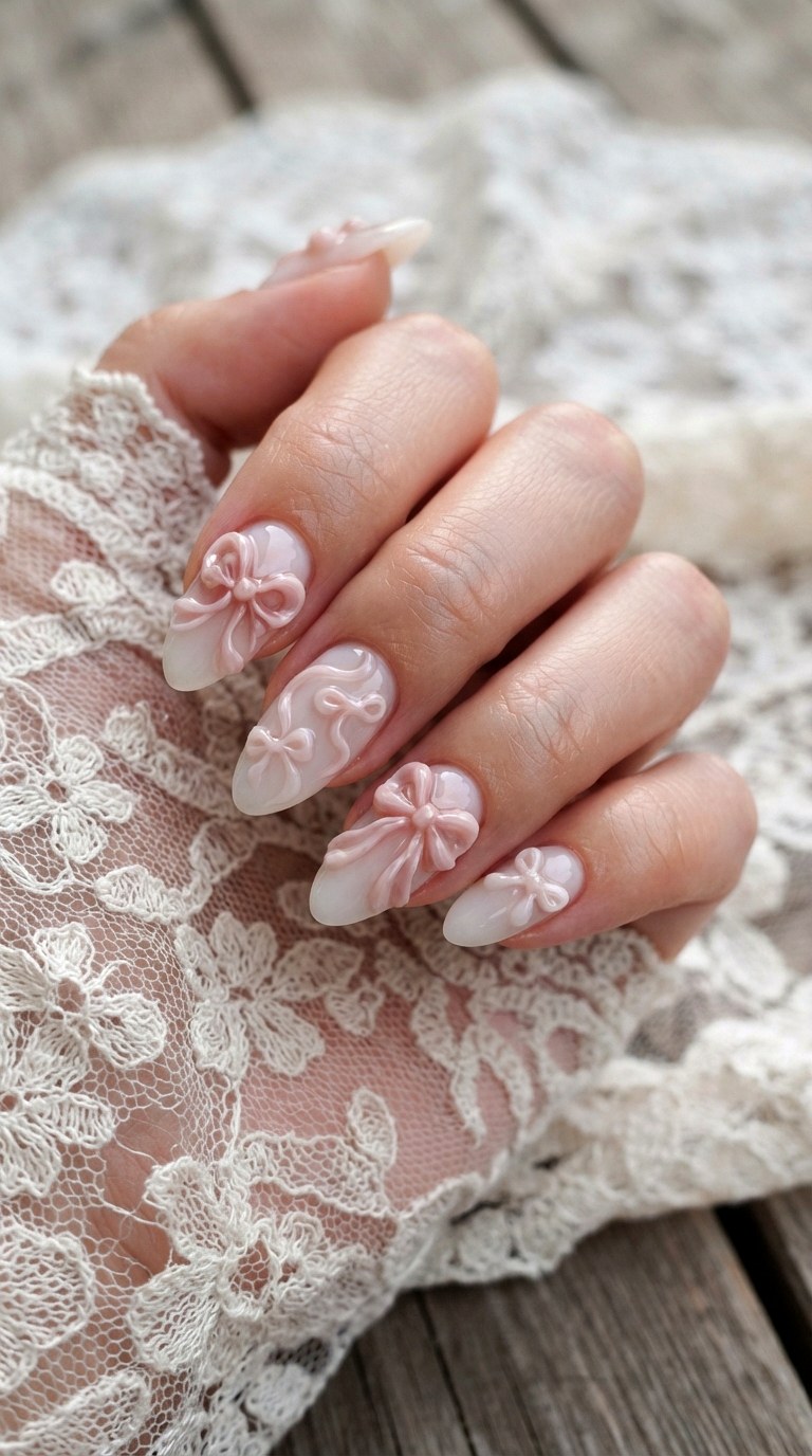 Abstract D Bow Almond Nails - 25 Summer Almond Nail Designs