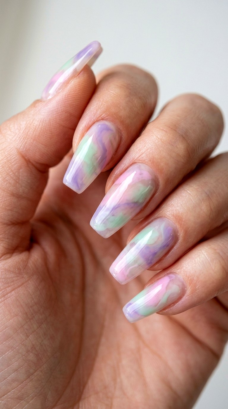 Abstract Pastel Watercolor Swirls - 25 back day of school nail art ideas