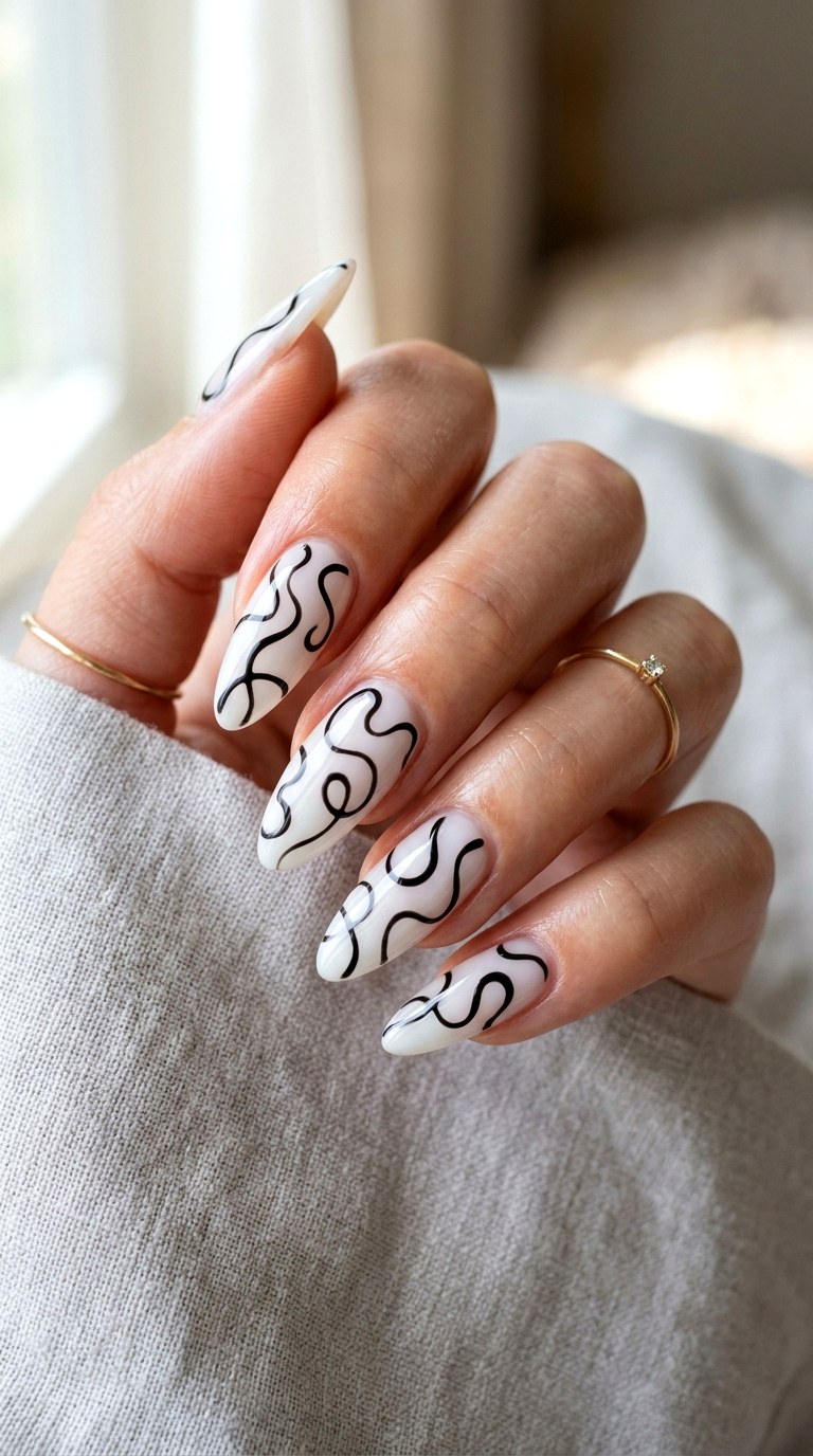 Abstract Wavy Line Art - 25 Nail Art Design Ideas