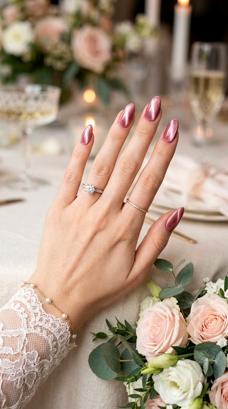Blush Pink Velvet Cat Eye - 24 Wedding Nail Art Ideas