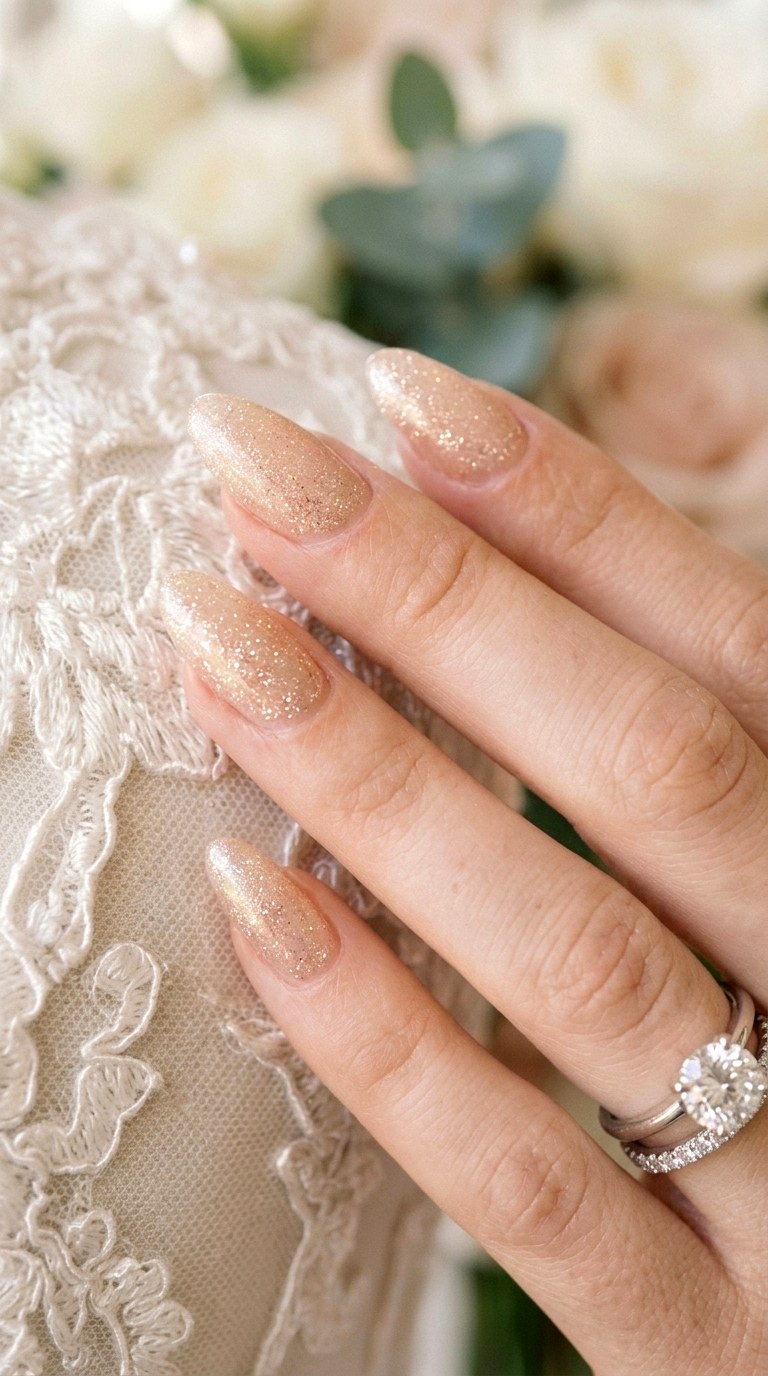 Champagne Shimmer Almond Nails - 24 Wedding Nail Art Ideas
