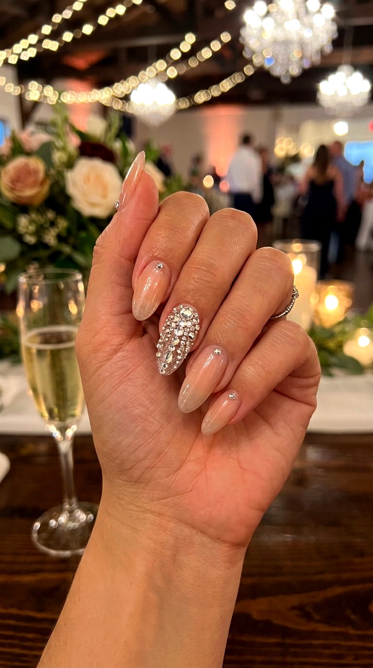 Chandelier Crystal Accent Nails - 24 Wedding Nail Art Ideas
