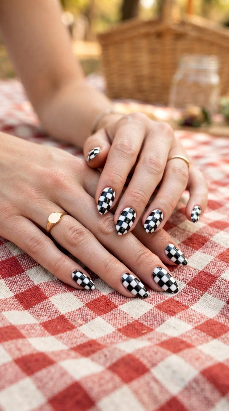 Checkered Board Almond Nails - 25 Summer Almond Nail Designs