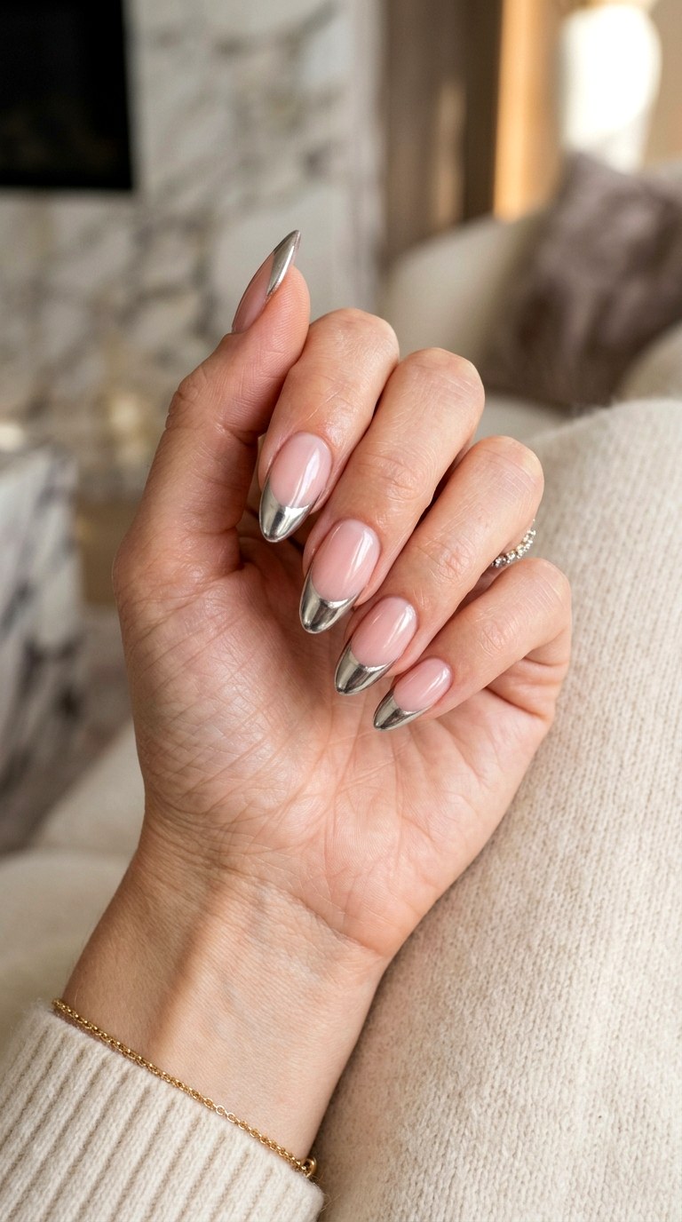 Chrome French Tip Elegance - 25 Nail Art Design Ideas