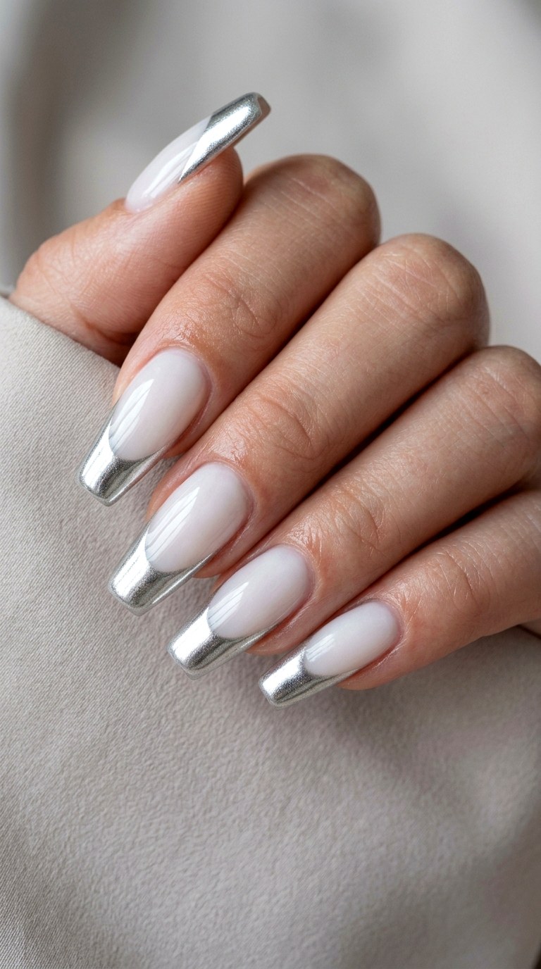 Chrome Metallic Silver French - 25 back day of school nail art ideas