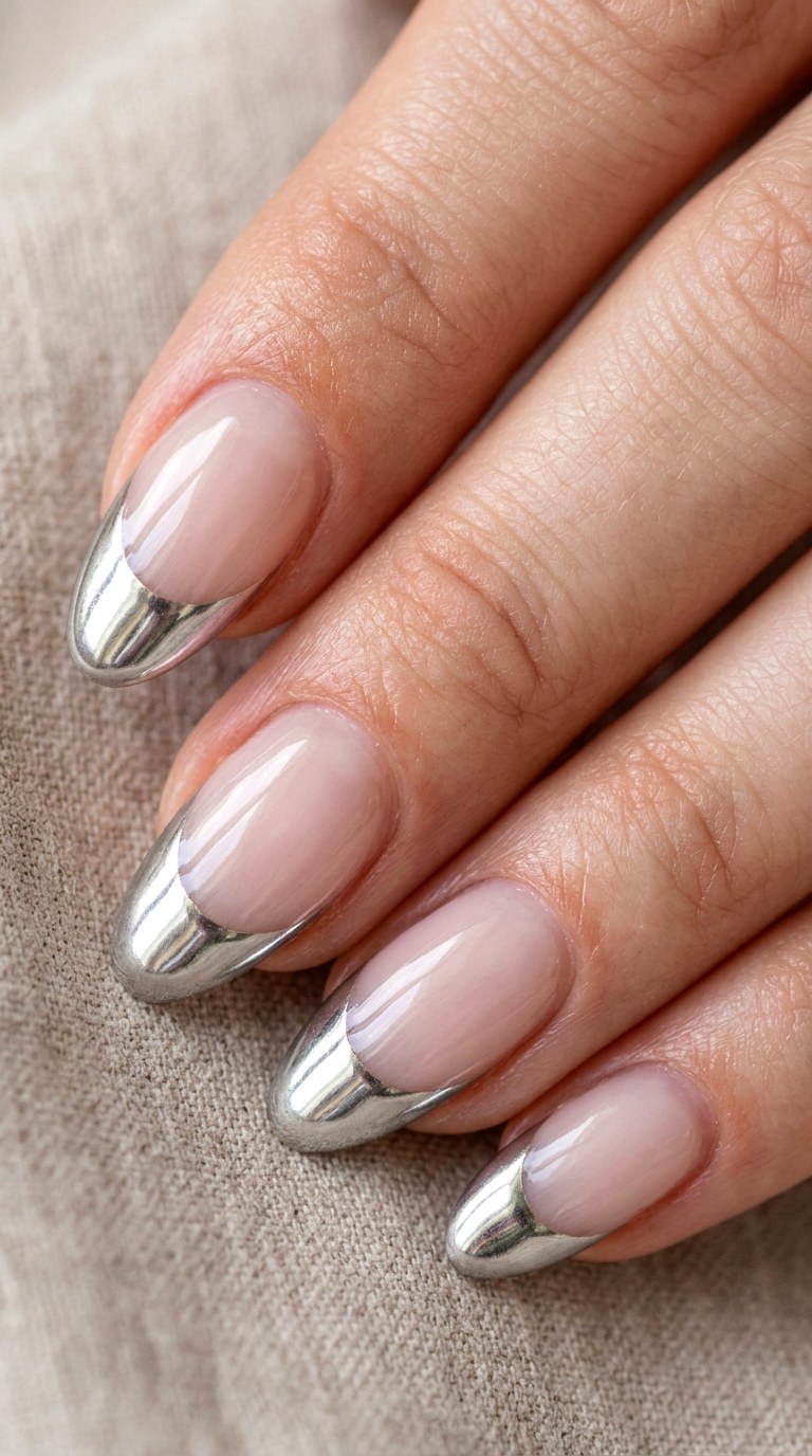 Chrome Silver French Tip Manicure - 25 simple french tip nail art designs