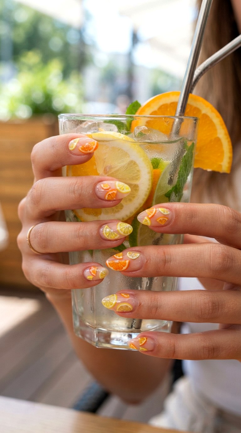 Citrus Gel Gloss Almond Nails - 25 Summer Almond Nail Designs