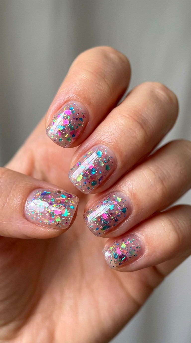 Clear Jelly Gummy Nails with Encapsulated Glitter - 25 gummy nail art