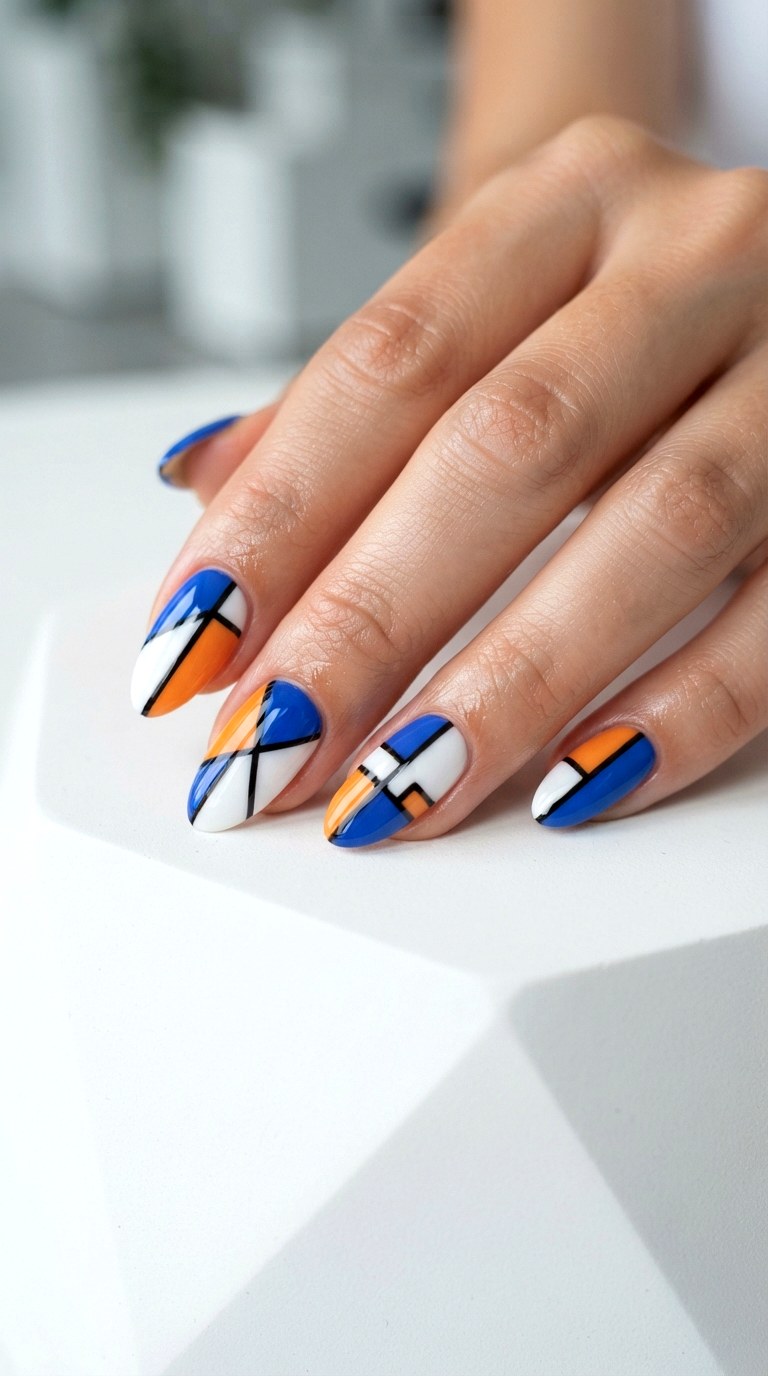 Color Block Retro Almond Nails - 25 Summer Almond Nail Designs