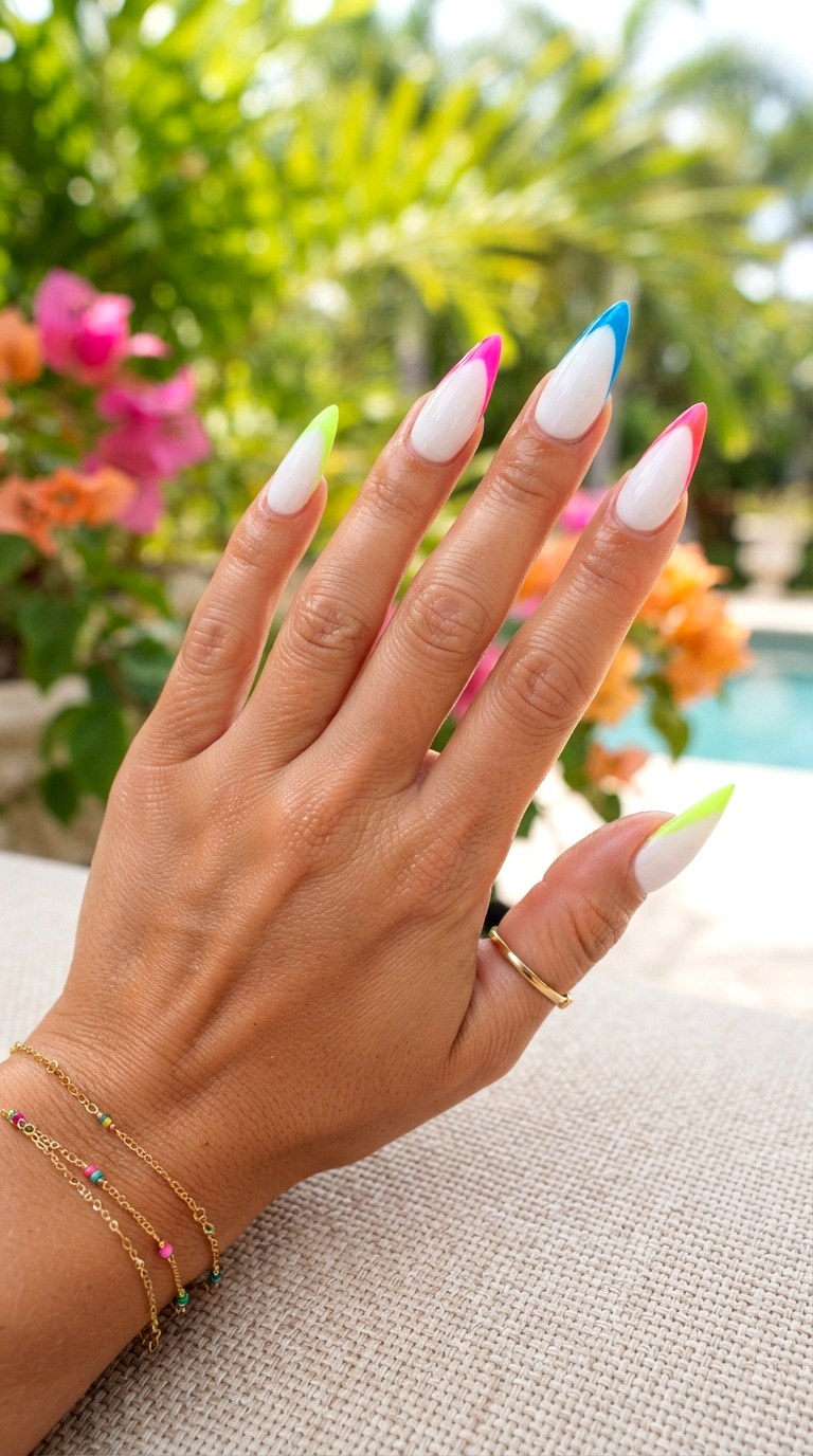 Colorful White French Nails - 24 white French nails idea
