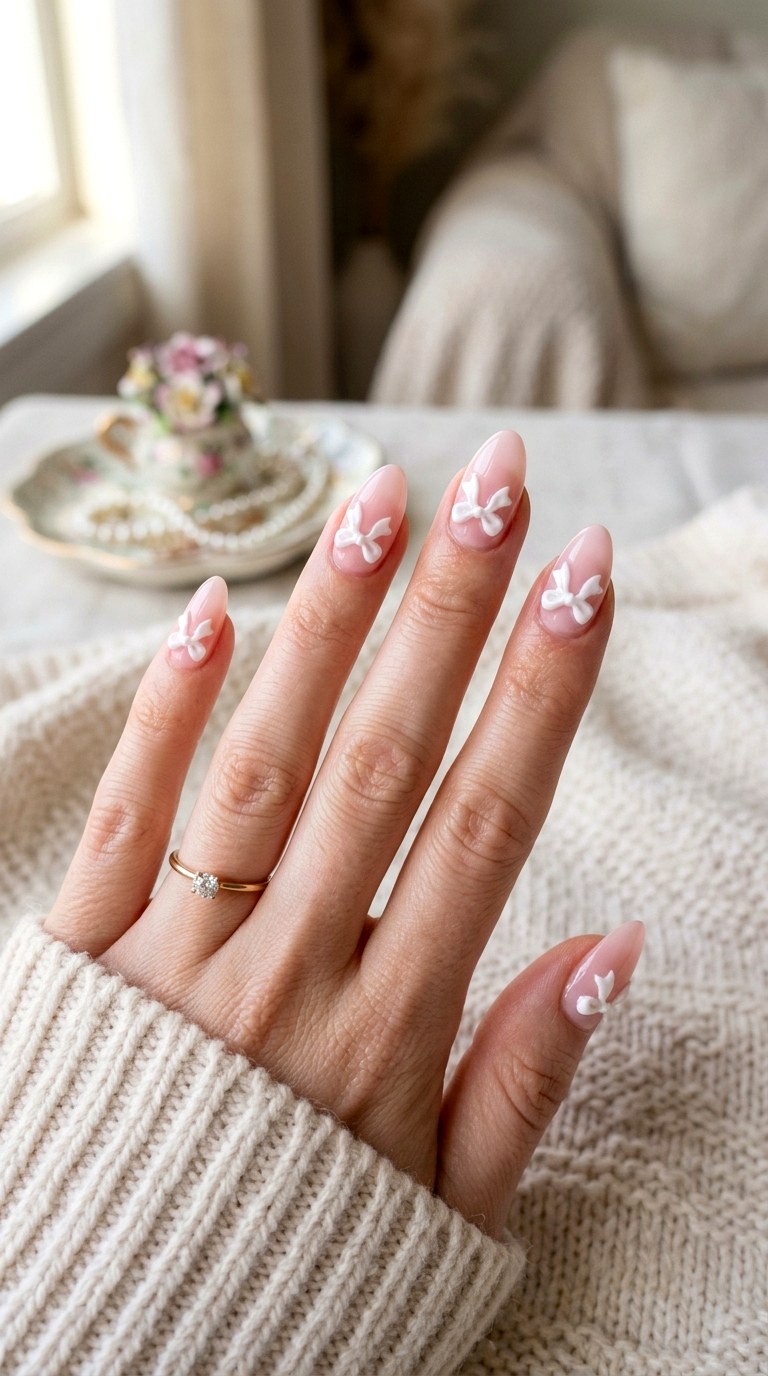 Coquette Bow Nail Accents - 25 Nail Art Design Ideas