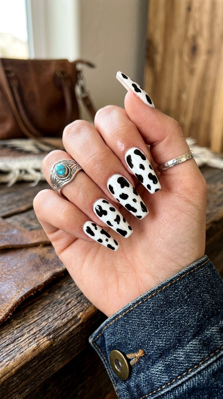 Cow Print Statement Nails - 25 Nail Art Design Ideas