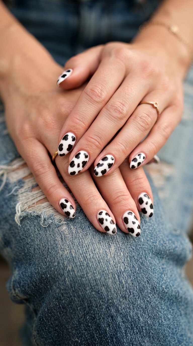 Cow Print Western Almond Nails - 25 Summer Almond Nail Designs
