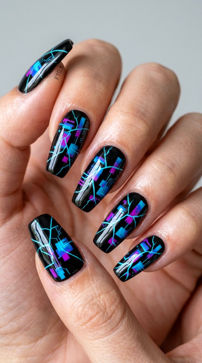 Cyber Glitch Pixel Art - 25 back day of school nail art ideas