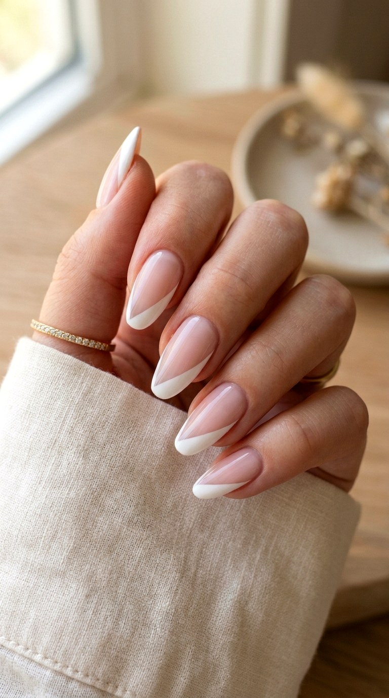 Deep Side Swept French Tips - 24 Wedding Nail Art Ideas