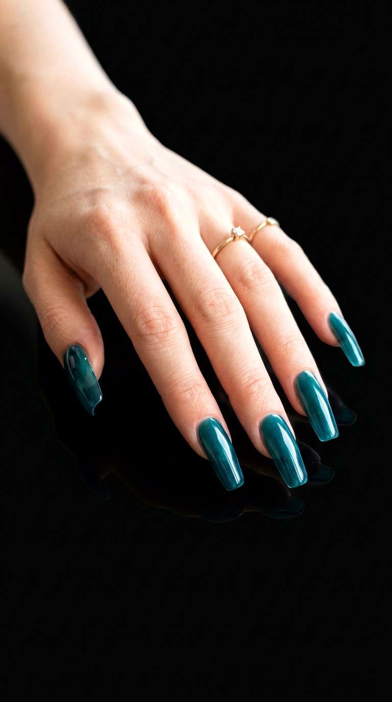 Deep Teal Mirror Glaze Nails - 25 Teal Nail Color Ideas