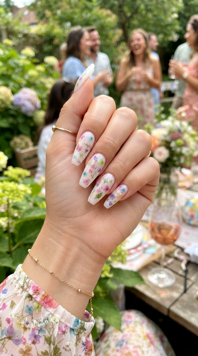 Dried Flower Confetti Milky White Nails - 29 milky white nails with design